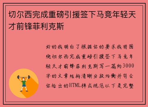 切尔西完成重磅引援签下马竞年轻天才前锋菲利克斯